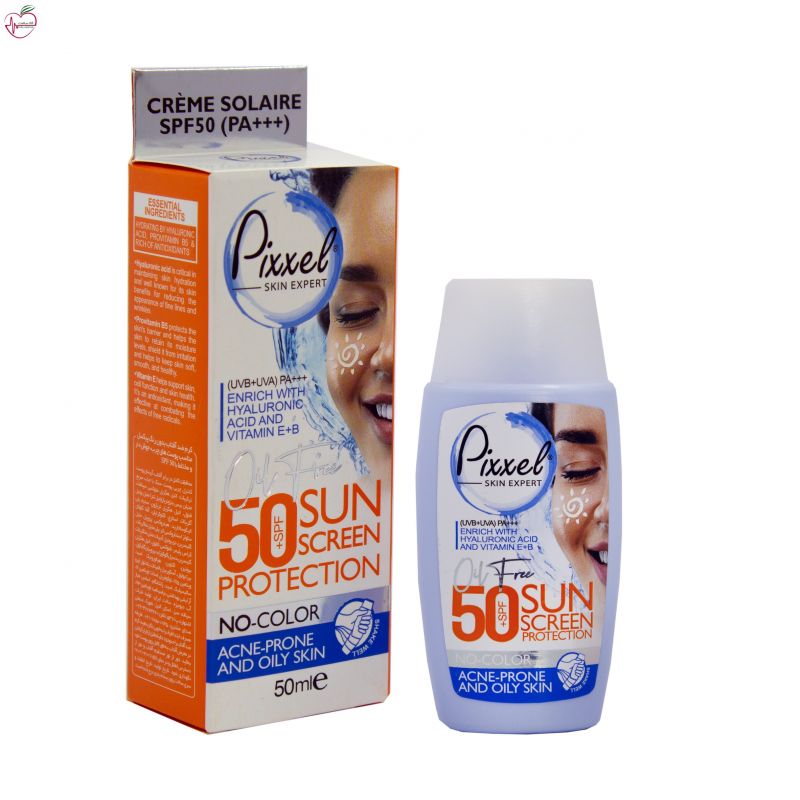 کرم ضد آفتاب Spf50 بدون رنگ پیکسل مناسب پوست های چرب و جوش دار و مختلط 50ml